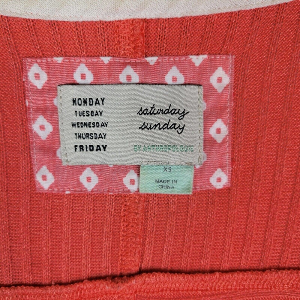 Saturday Sunday Womens Open Front Ribbed Cardigan Duster Size XS Orange Stretch - Picture 2 of 7